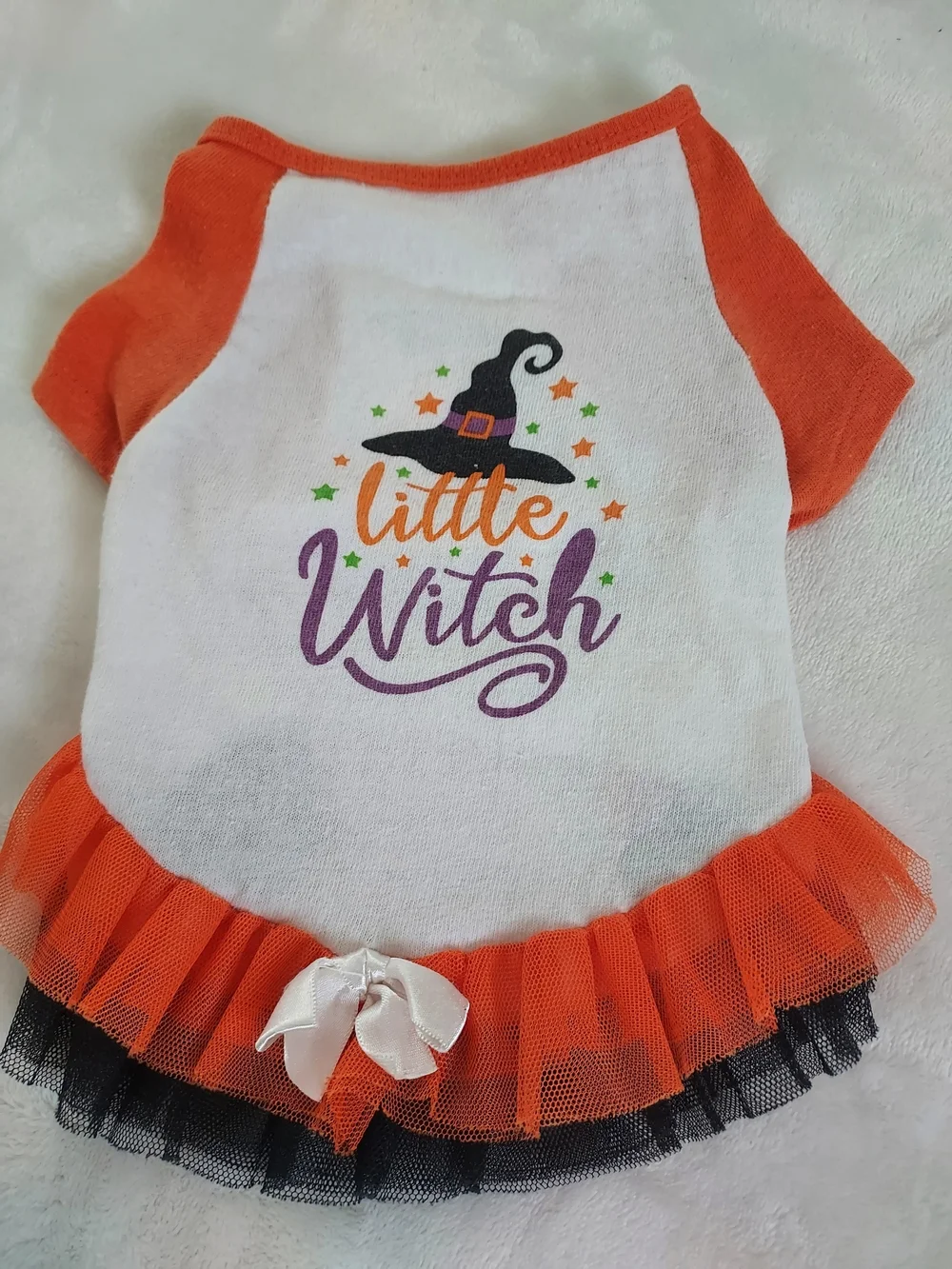Little Witch Orange & White Tutu Pet Dress Halloween